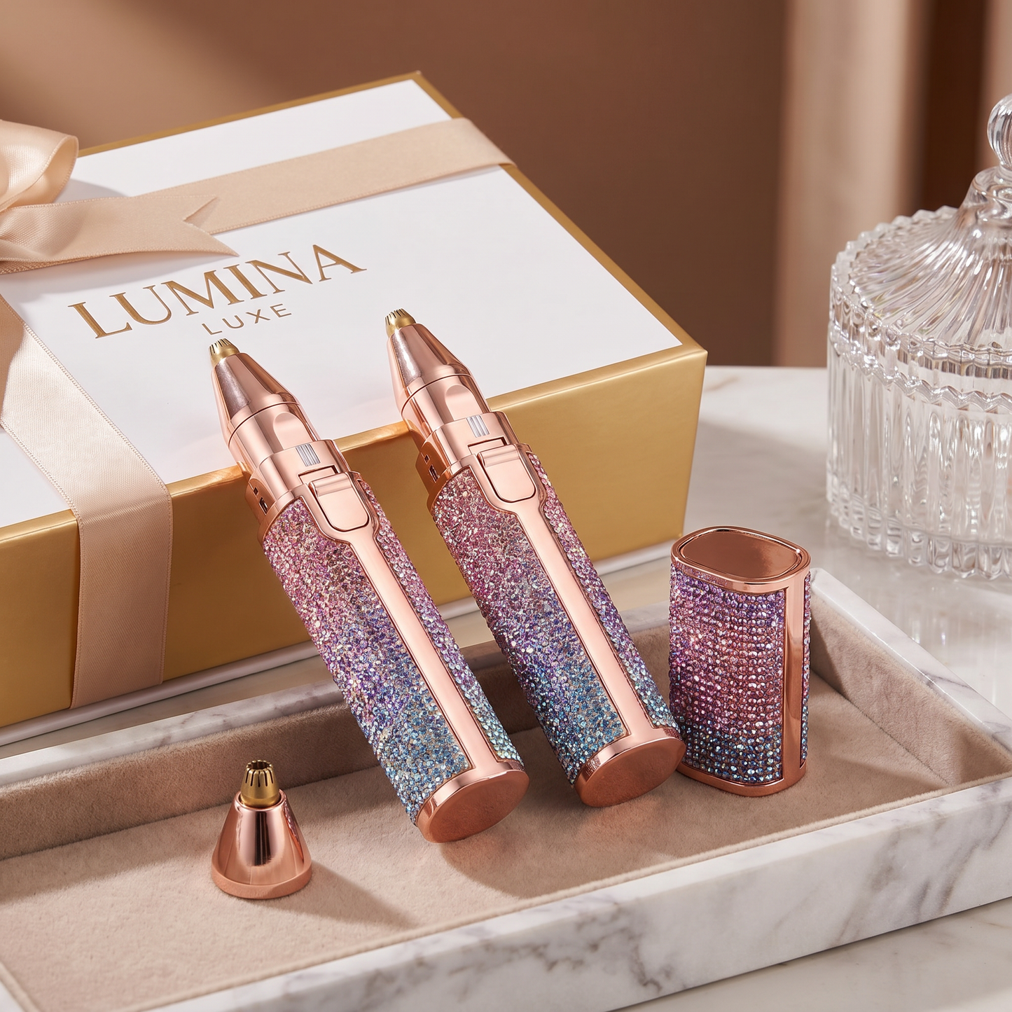 Luvrel™ Signature 2-in-1 Precision Hair Trimmer & Shaver – Rose Gold Glitter Edition